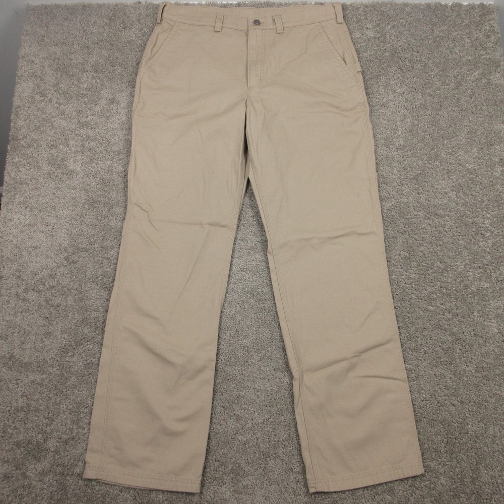 Duluth Pants Mens 36x34 Beige Carpenter Workwear Canvas Cargo Utility Cotton EUC